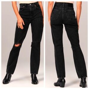Abercrombie 90s Straight Jeans Black Distressed Ultra High Rise Women’s 29S